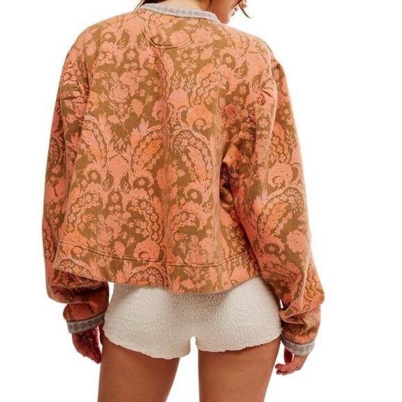 NWT Free People Drifter Button Down Patterned Sweatshirt Jacket in Earth Combo - Picture 3 of 8